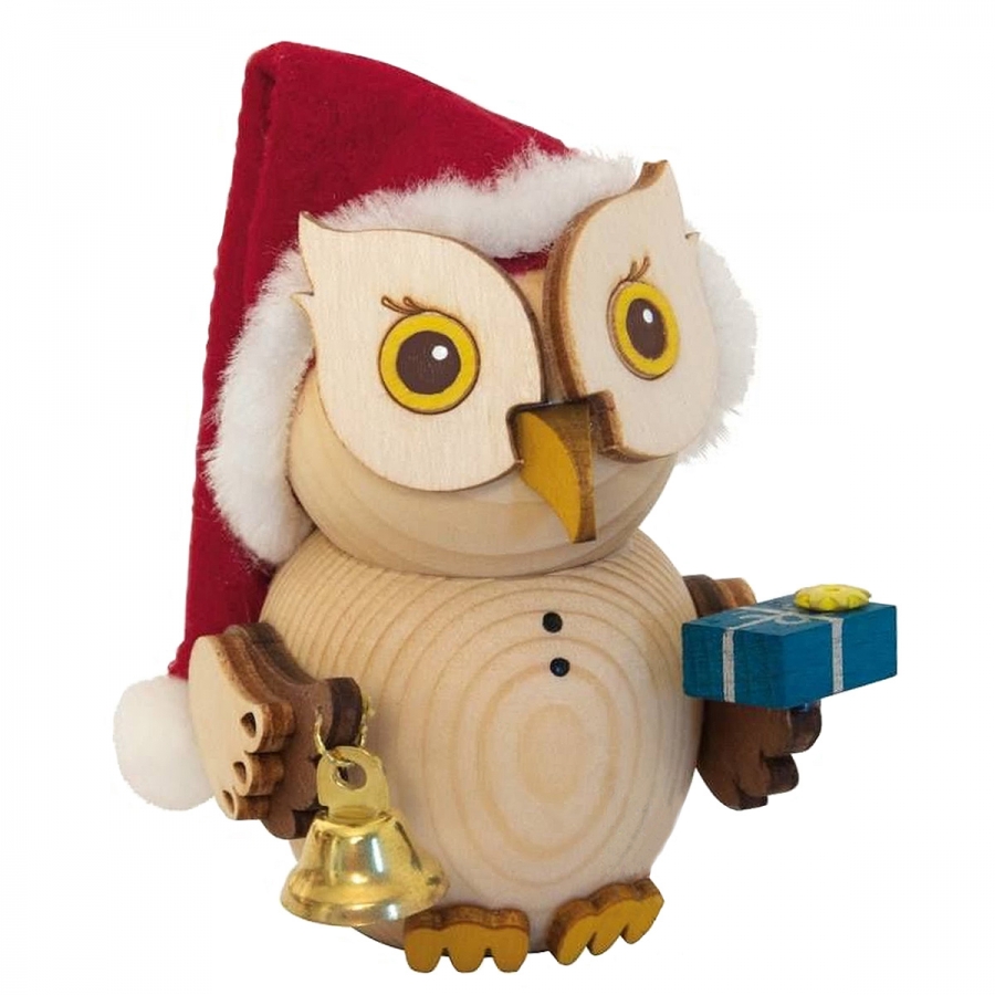 Holzfigur Mini-Eule Weihnachtsmann 