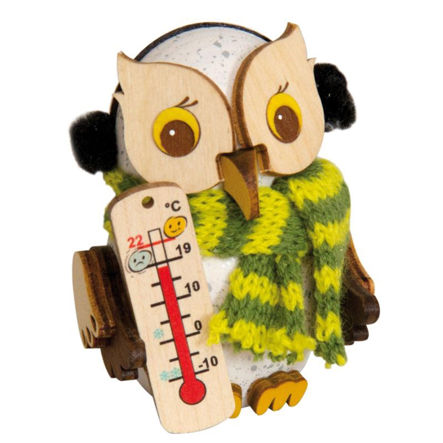 Holzfigur Mini-Eule mit Thermometer 