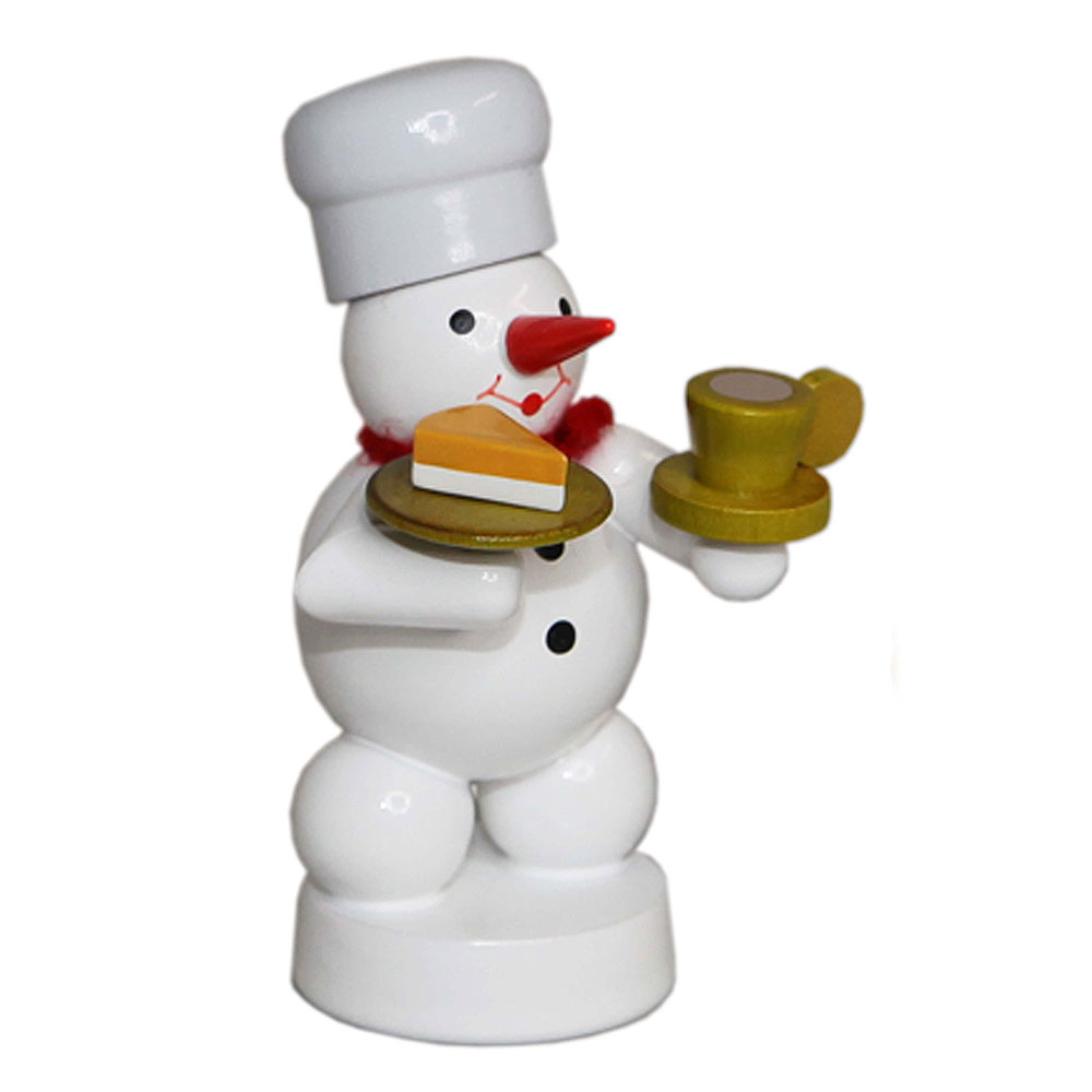Schneemann Bäcker mit Kuchen NEU Erzgebirge Volkskunst Winter Schnee Holz Figur 